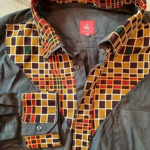 Flip Cuff Western Shirt L Wappan Charcoal geometric
